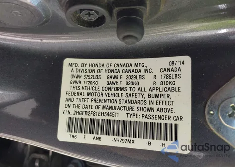 2014 Honda Civic Ex from USA, damaged, VIN 2HGFB2F81EH544511